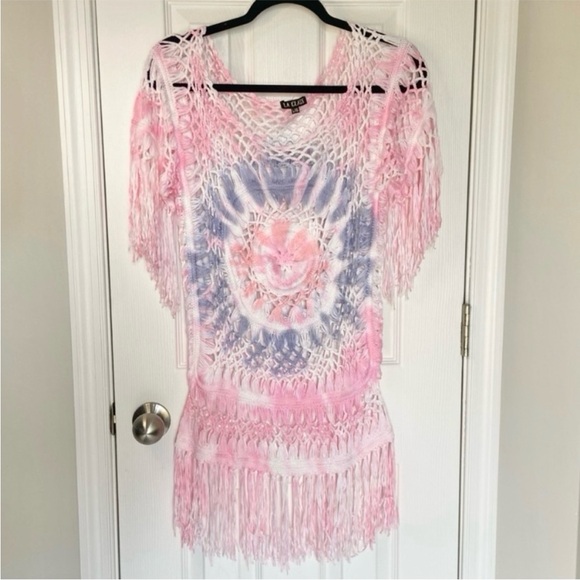 LA CLASS Tie Dye Crochet Beach Coverup Tunic Size L/XL - Picture 3 of 6
